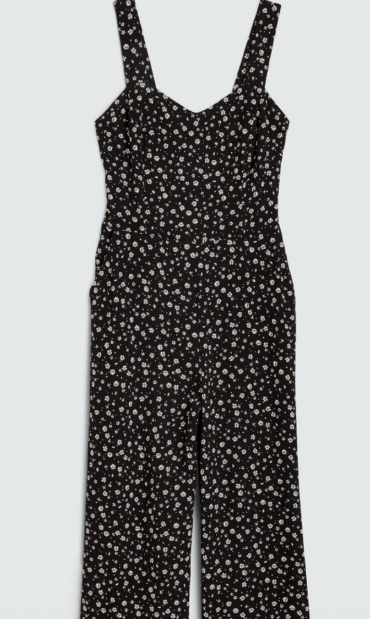 Market & Spruce Women's Jaida Floral Smocked Back Jumpsuit Black SMALL NWT