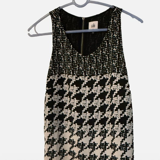 CAbi #3090 Broken Check Sleeveless Blouse Black White Houndstooth -XS