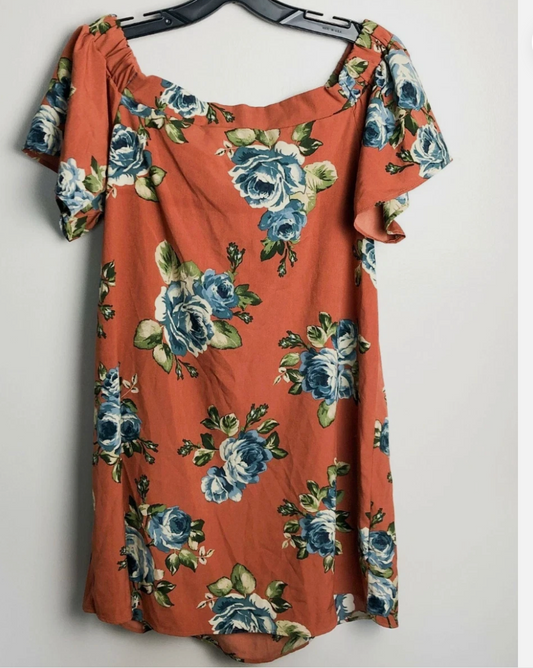 Altar'd State Off Shoulder Floral Shift Dress Small Orange Womens NWT