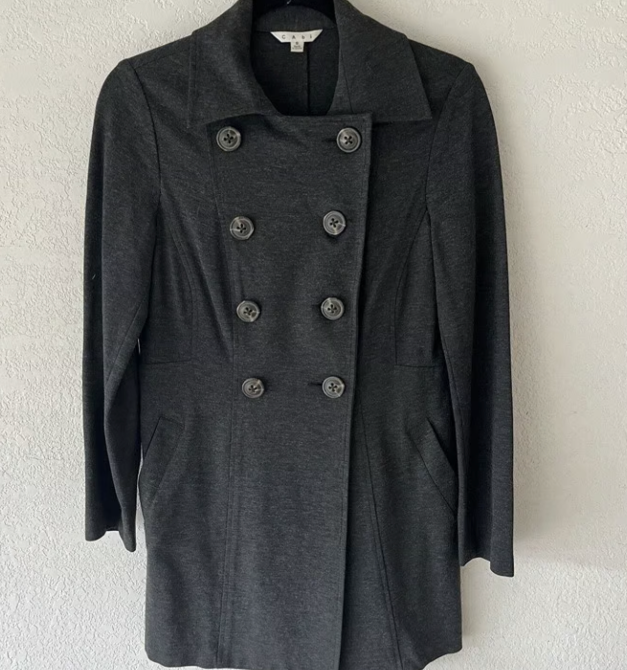 CAbi Style #648 Ponte Casablanca Double Breasted Trench Coat Jacket Gray Size M