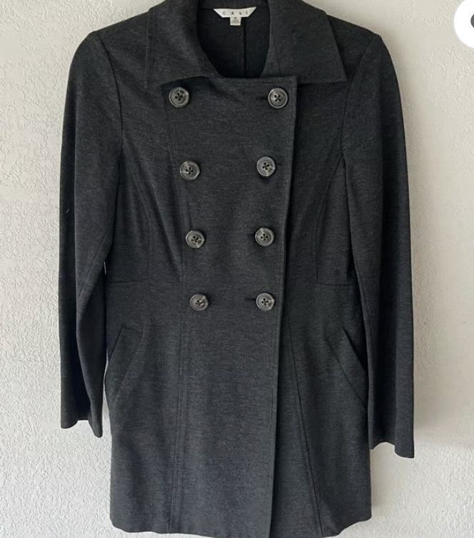 CAbi Style #648 Ponte Casablanca Double Breasted Trench Coat Jacket Gray Size M
