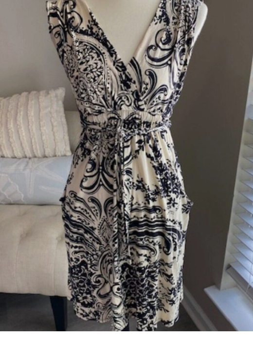 Anthropologie Weston Wear Black and Cream V-Neck Dres