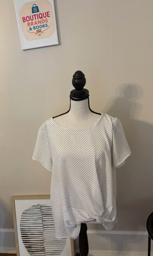 Tua Dots Blouse Top Blue and White NWOT Size XL